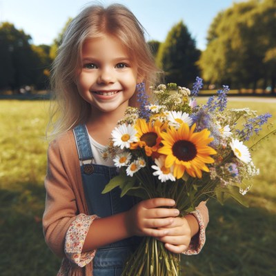 Girl holding flowers in park