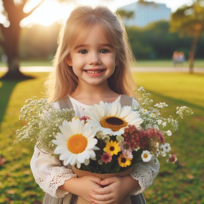 Girl holding flowers in park