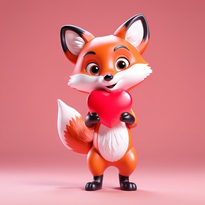 Fox holding heart on pink background