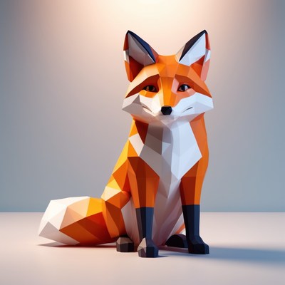 Polygonal fox sculpture sitting
