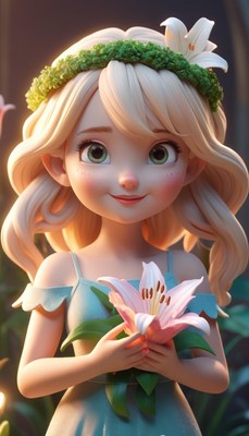 Smiling girl holding lily flower