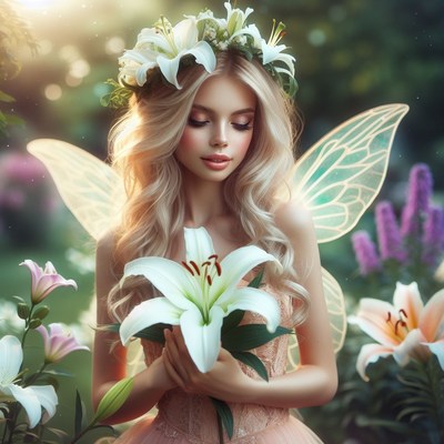 Fairy with lily in forest
