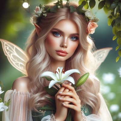 Fairy with flower and wings