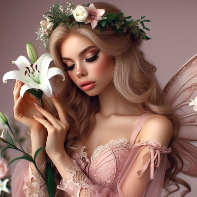 Fairy with lily and floral crown