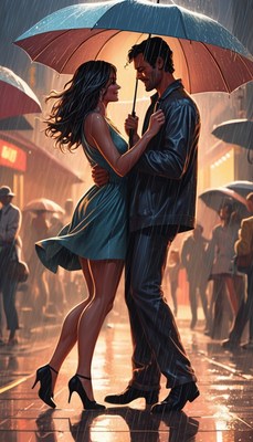 Couple dancing in the rain