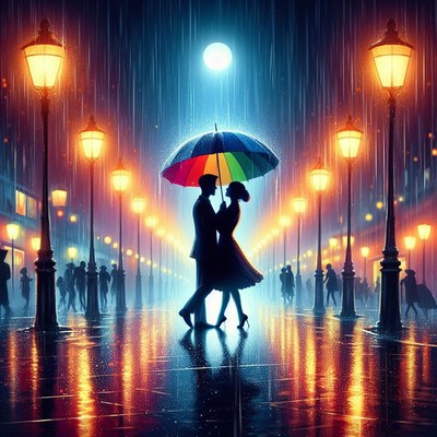 Couple dancing in the rain