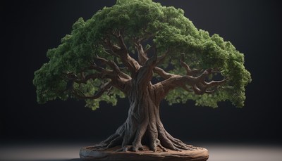 Ancient bonsai tree in studio