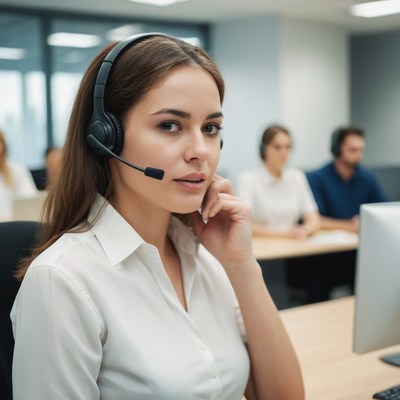 Customer service representative at desk