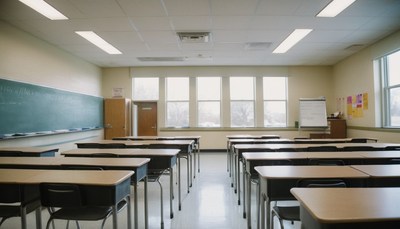 Empty classroom desks