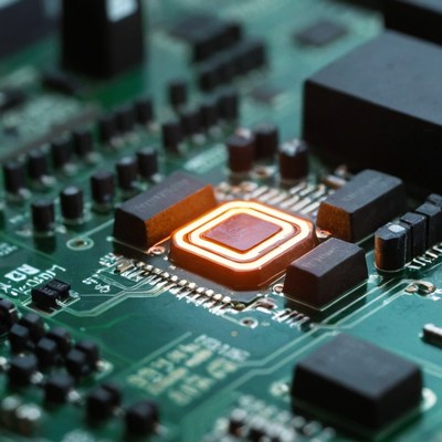 Circuit board with glowing chip