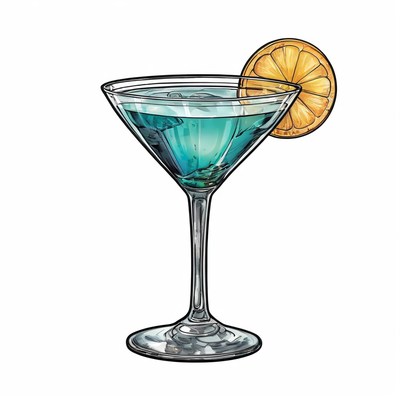 Blue martini cocktail with lemon