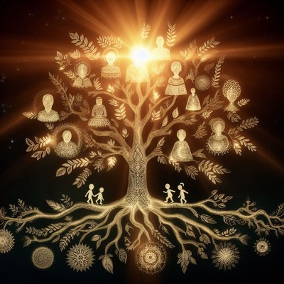 Golden family tree illustration