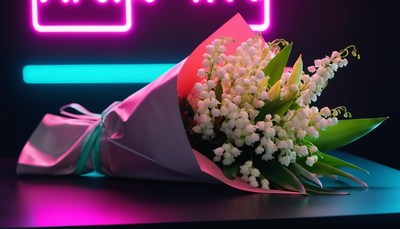Lily of the valley bouquet in neon light
