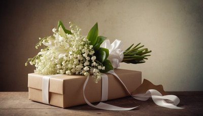 Lily of the valley bouquet on gift box