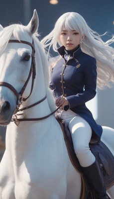 Woman riding white horse