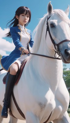 Woman riding white horse