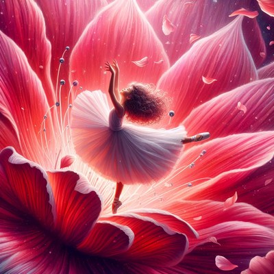 Ballerina dancing in giant flower