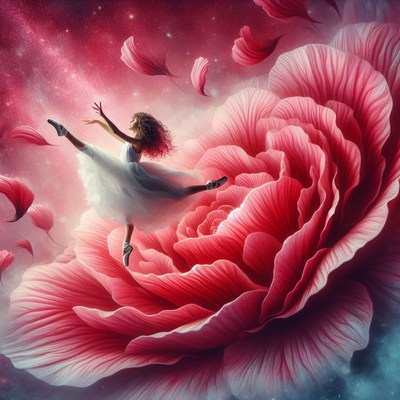 Ballerina dancing on a giant rose