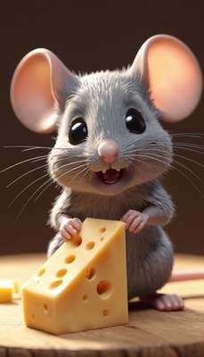 Smiling mouse with cheese