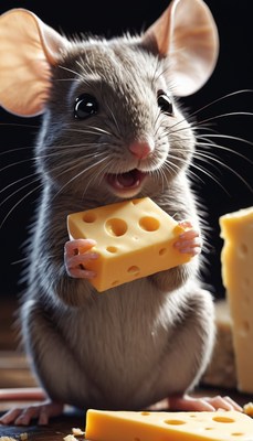 Mouse enjoying cheese snack