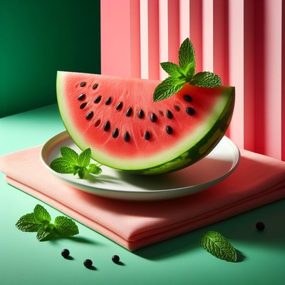 Watermelon slice on white plate