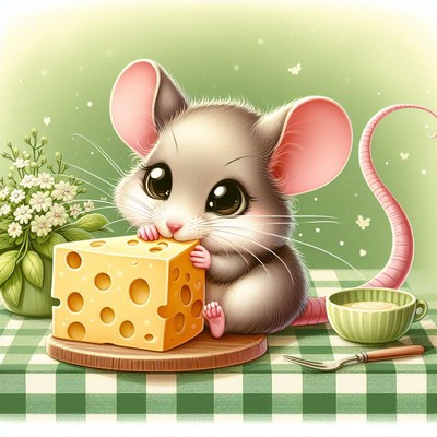 Cute mouse eating cheese