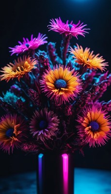 Colorful flowers in neon light