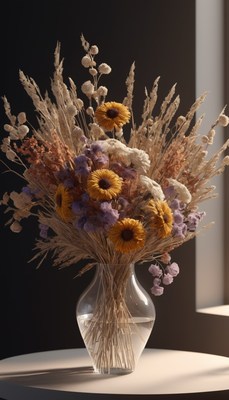 Dried flower arrangement on table