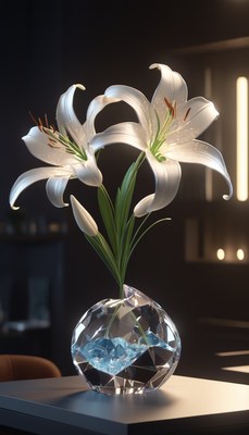 White lilies in crystal vase