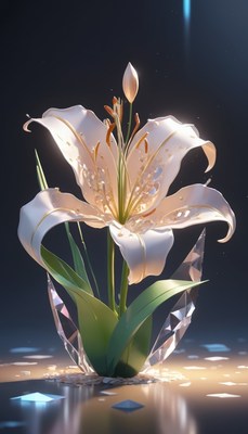 White lily growing through crystal
