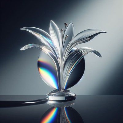 Crystal flower sculpture with rainbow reflections