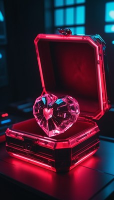 Crystal heart in red box