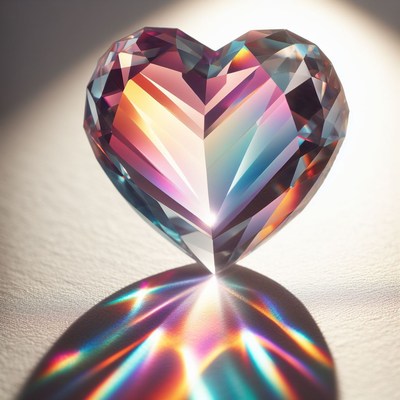 Crystal heart reflecting light