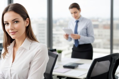 Businesswoman smiling in office