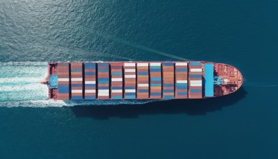 Cargo ship sailing on open water