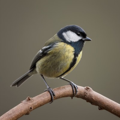 Great tit perched on branch