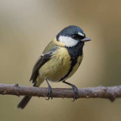 Great tit perched on branch