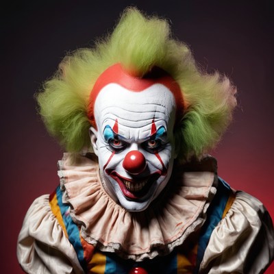 Scary clown portrait with green hair