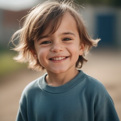 Smiling boy in blue shirt