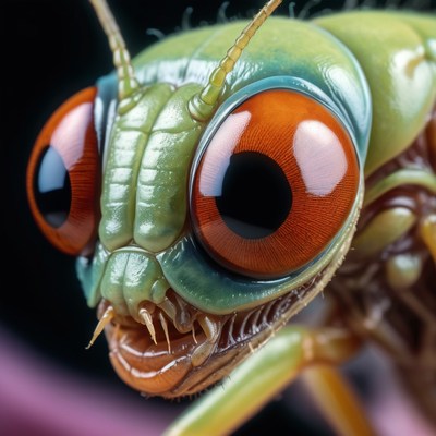 Close-up of a green mantis's face