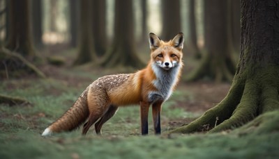 Red fox standing in forest