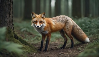 Red fox standing in a forest