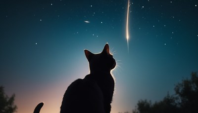 Cat watching shooting star at night