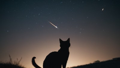 Cat watching shooting star at night