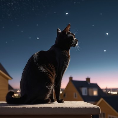 Black cat gazing at night sky