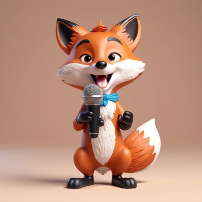 Smiling fox holding microphone