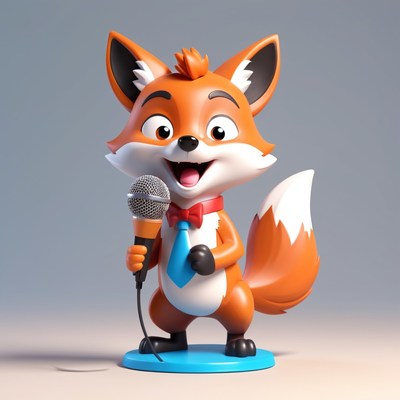 Fox cartoon character holding a microphone