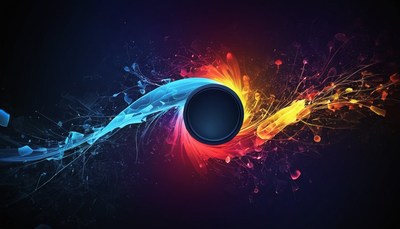 Abstract circle with blue and red splatter