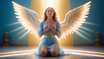 Angel praying in light