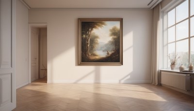 Sunny room with forest painting